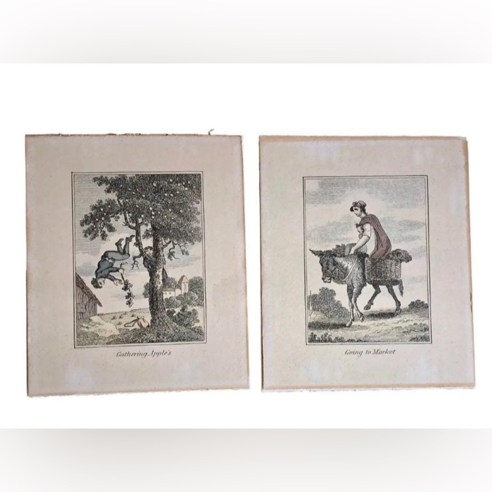 Antique Etchings Pair of Provincial Farm and Family Life 6” X 4.75” Humorous NIP